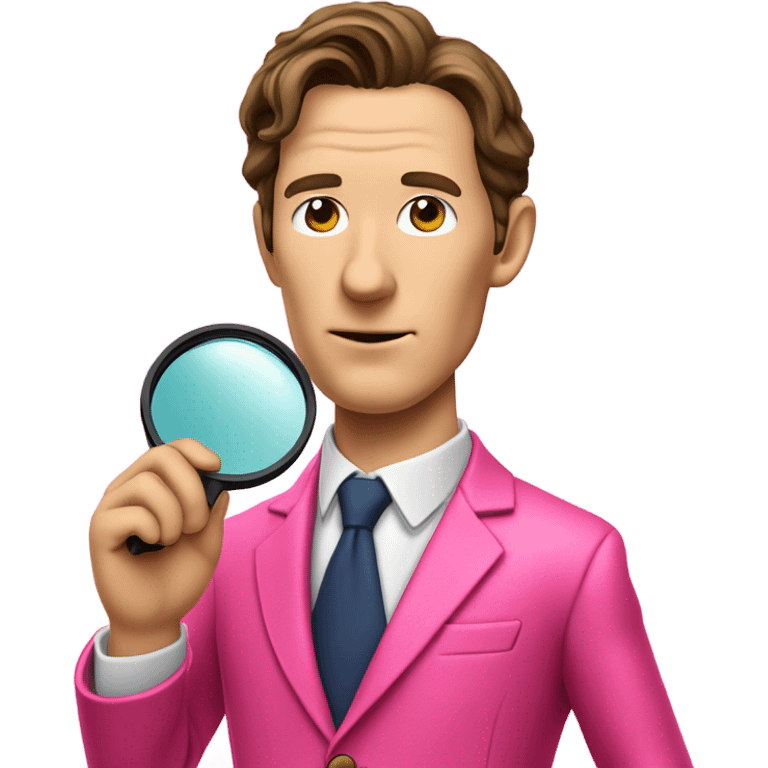 Benedict Cumberbatch-like almost like in real life Sherlock Holmes all in all intensive pink suit holding magnifying glass, upper body emoji