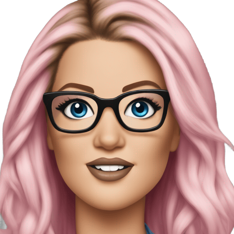 Photo Realistic khloe kardashian stylish pink hair BLUE eyes and glasses rock chick emoji