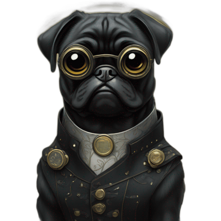 A cyberpunk black pug in Art Nouveau style during 1910 emoji