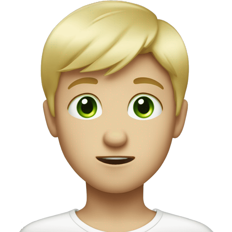  A Little boy with short blond hair and Green eyes, always hangry  emoji