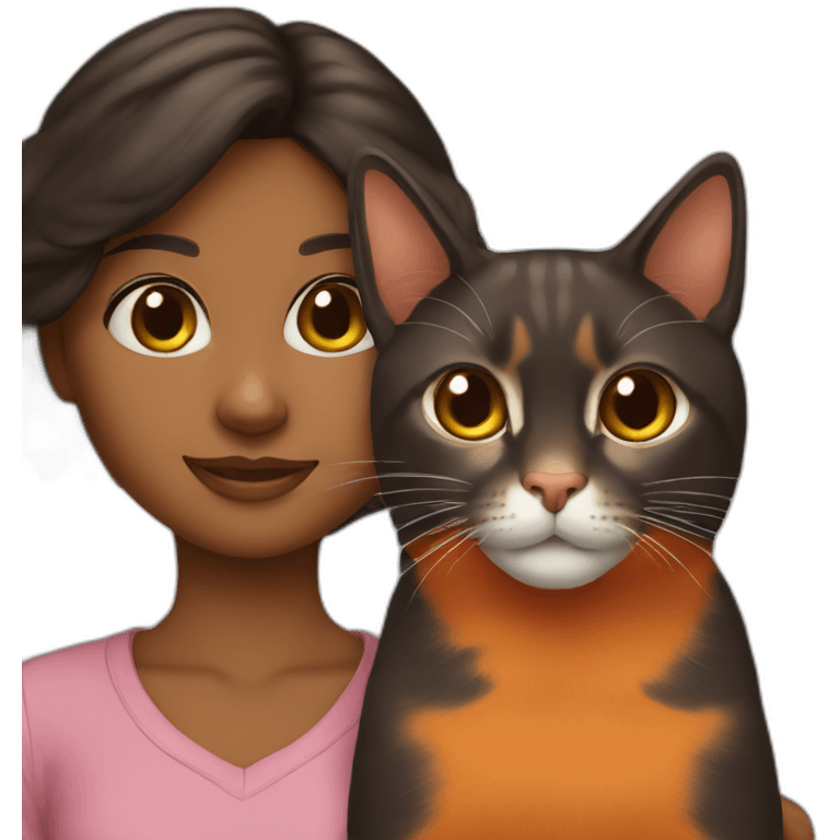 Brown girl and orange cat emoji