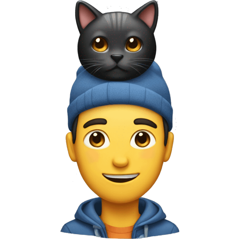 A guy wearing a cat as a hat emoji