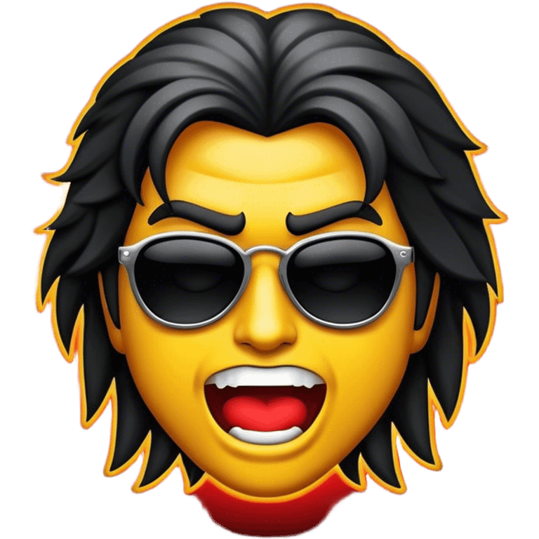 Cinematic Realistic Rock 'n' Roll Pop Culture Emoji, depicted with a dynamic portrayal of the rebellious spirit of rock music rendered with bold textures and vibrant, edgy lighting. emoji