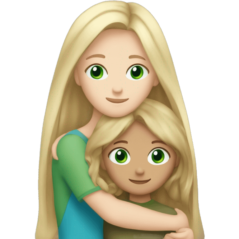 Blonde hair blue eyed girl hugging brown hair green eyed girl  emoji