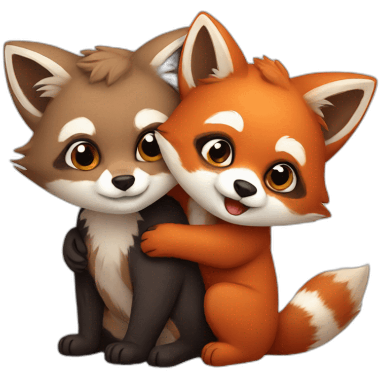 island fox hugging red panda emoji