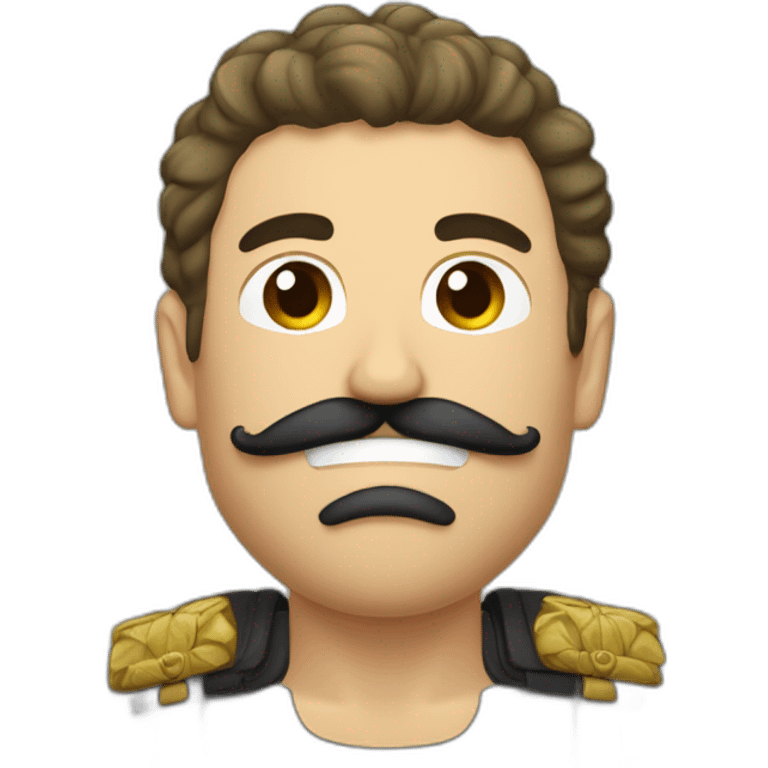 Homme avec les cheveux plat et un moustache rectangulaire noir avec des habit de guerre emoji