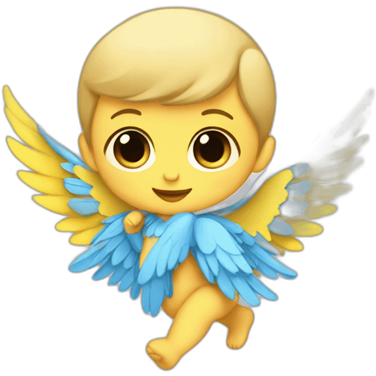 a baby with blue and yellow wings emoji