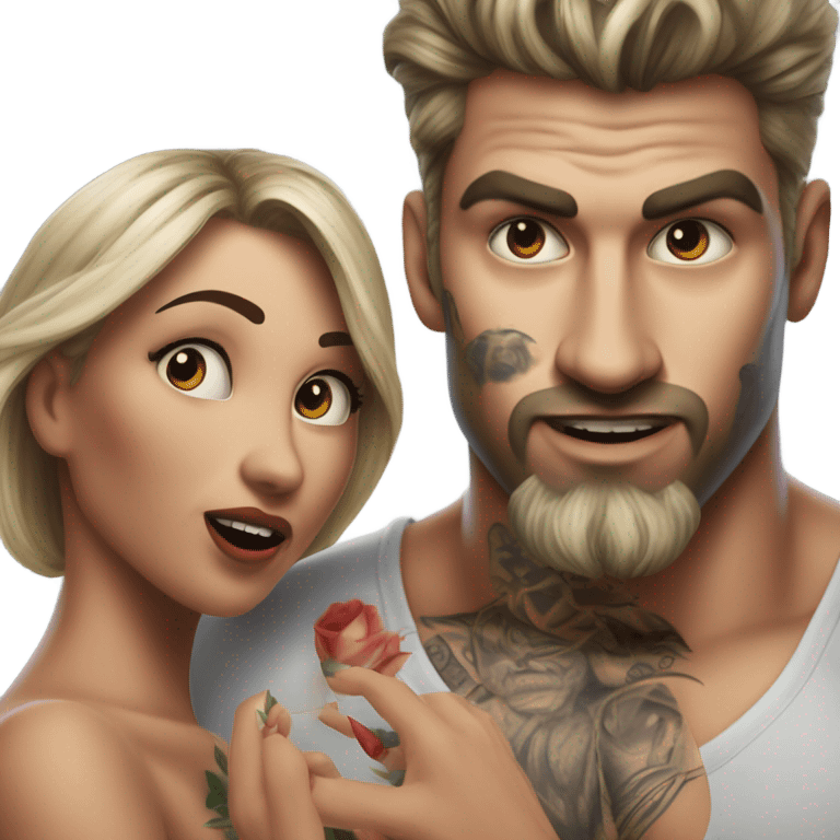 Hyper Realistic beautiful woman slapping a very handsome tattooed man emoji