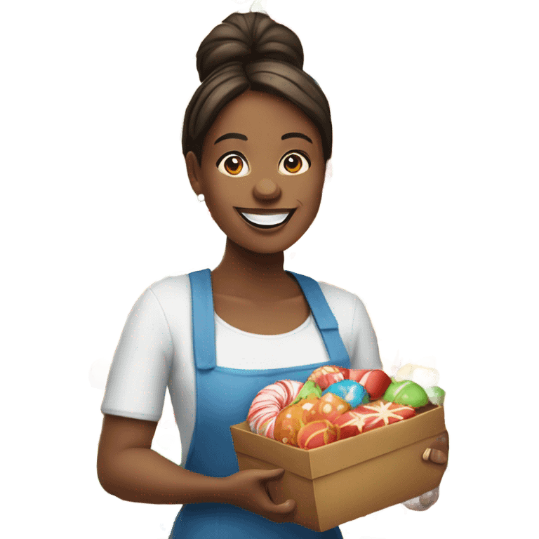 smiling woman with christmas treats emoji