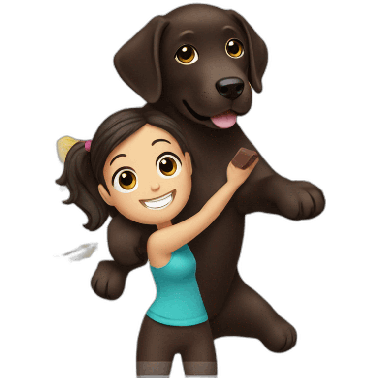 Chocolate labrador playing with woman long black hair fridge emoji