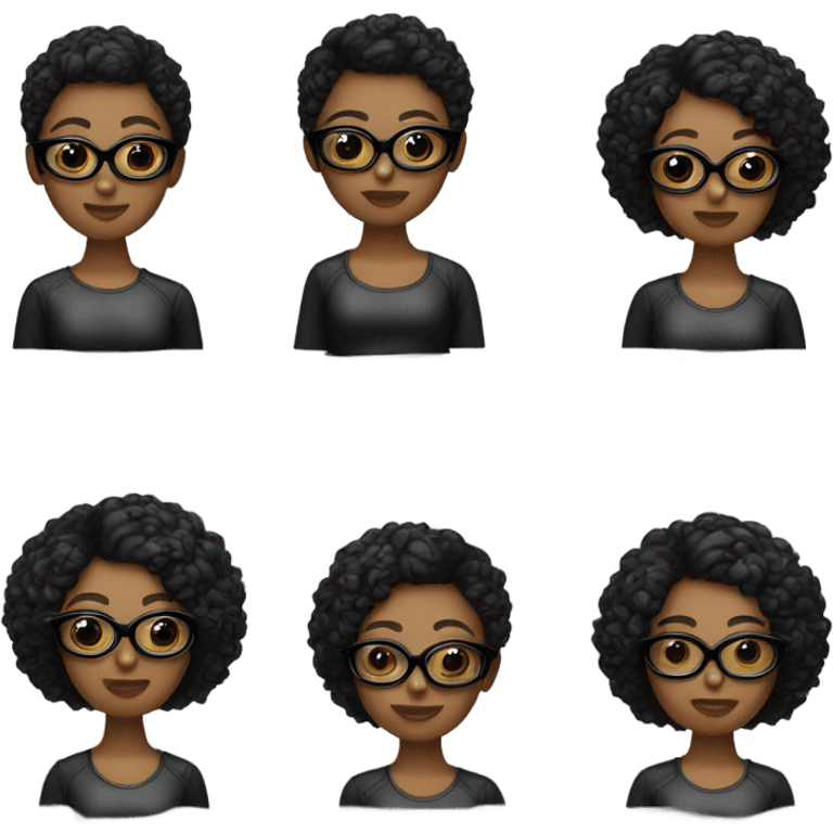 Una chica con pelo negro corto rizado y con gafas, piel blanca emoji