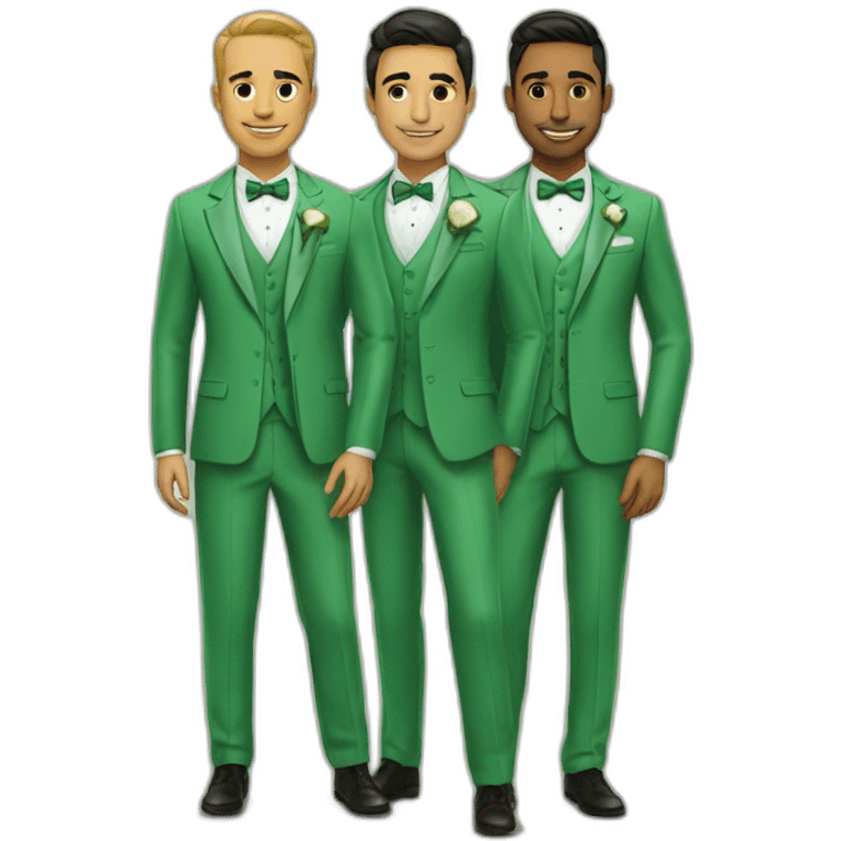 set of grooms in green suits light olive skinned latino the other groom white emoji