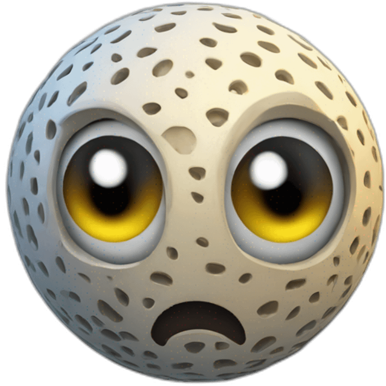 3d sphere with a cartoon Vex skin texture with big thoughtful eyes emoji