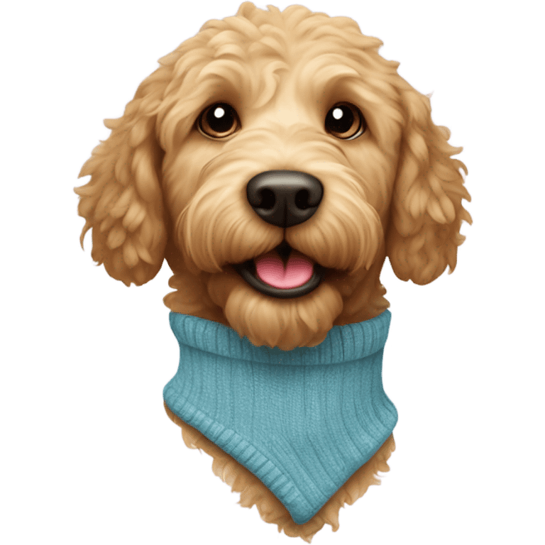 Golden labradoodle holding a sock emoji