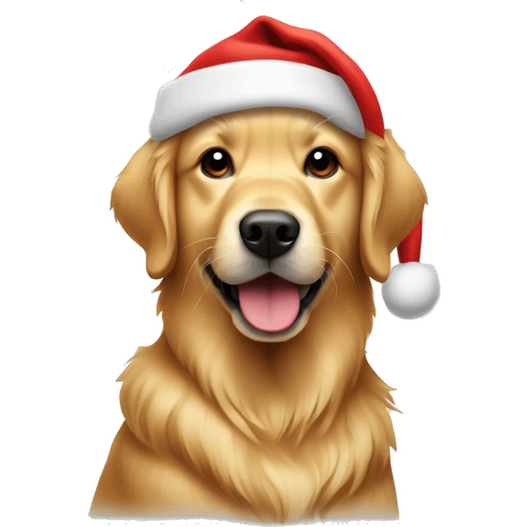 Golden retriever wearing a Santa hat emoji