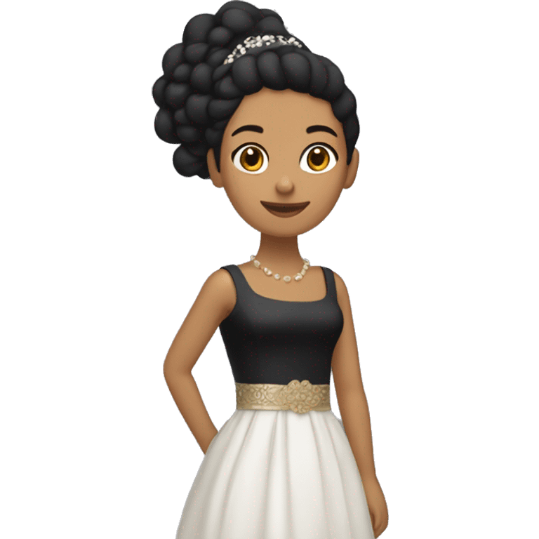 Chica morena con vestido negro y una mano en a cintura  emoji