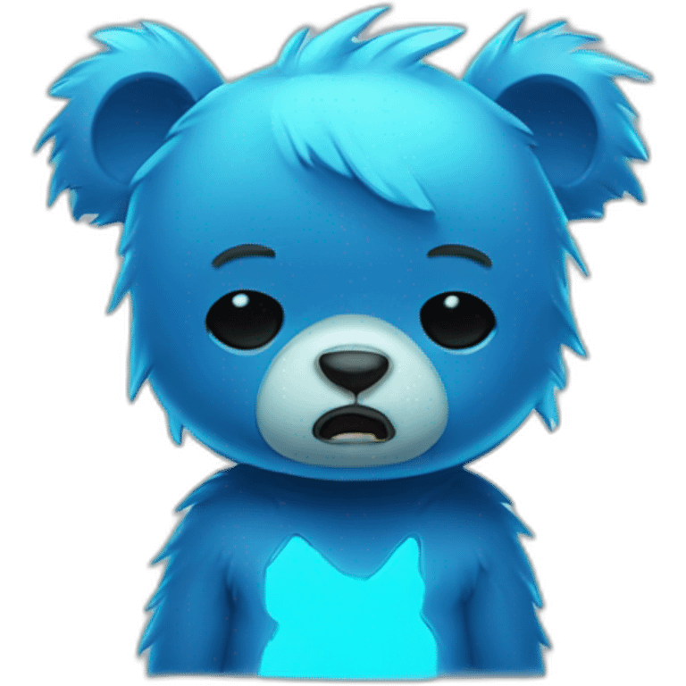 little blue neon punk bear crying emoji