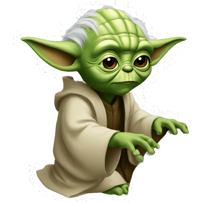 Yoda using a computer emoji