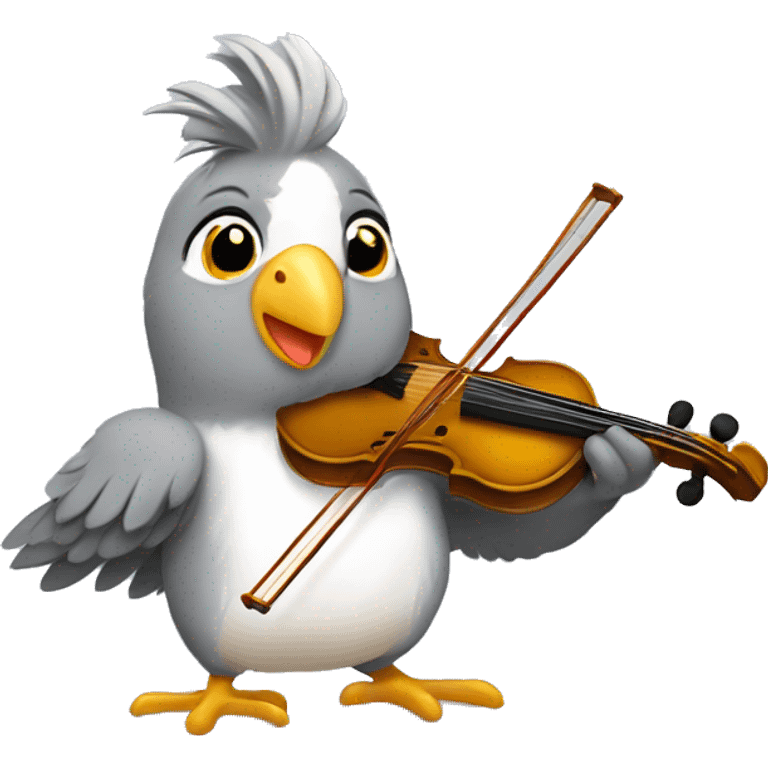 Grey cockatiel playing a fiddle emoji