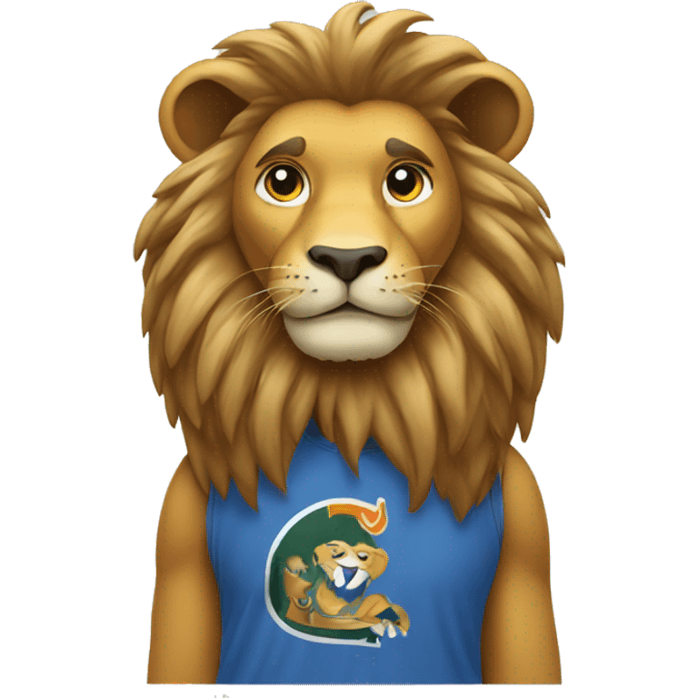 A lion wearing gs tshirt emoji