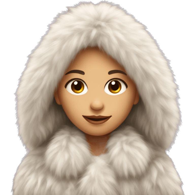 beautiful girl long hair in a fluffy fur coat emoji