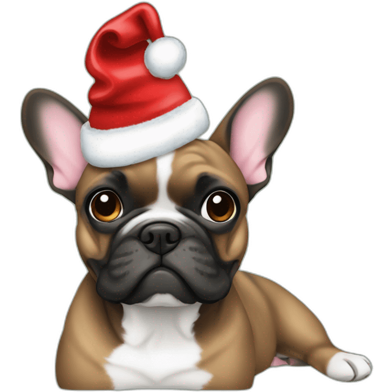 brindle frenchie christmas hat emoji