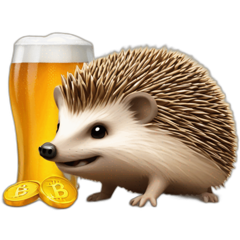 hedgehog drink beer pay in bitcoin emoji