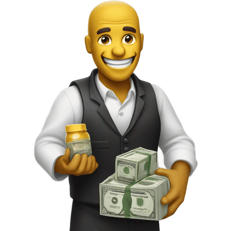 Menacing smile holding money and salt emoji