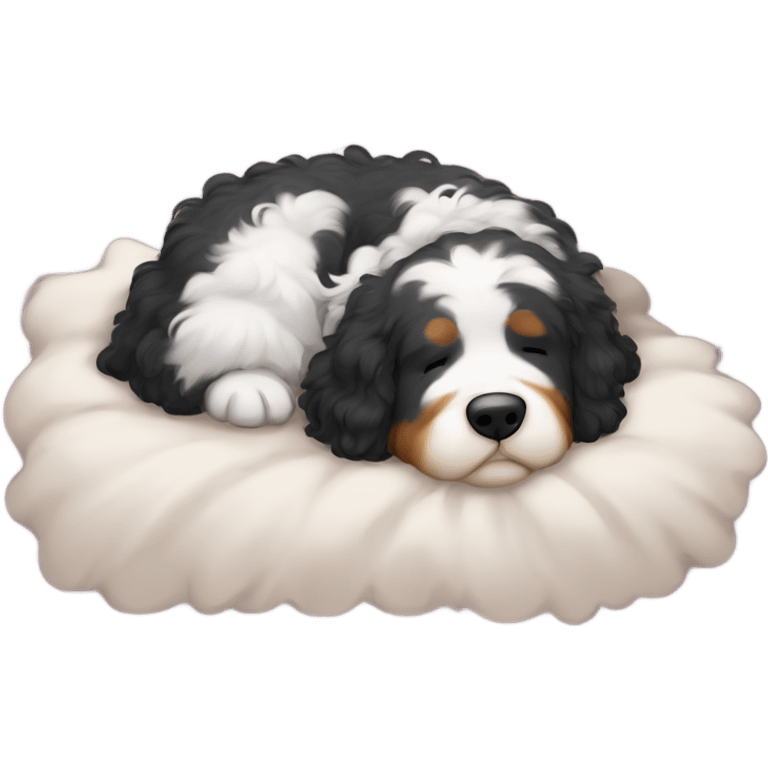 fluffy Bernedoodle sleeping scene emoji