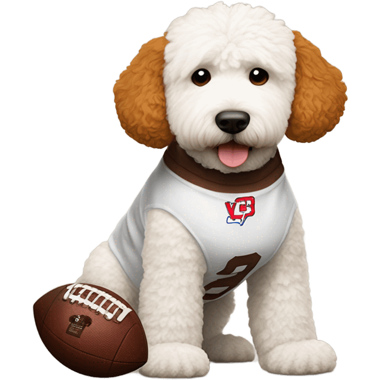 White Goldendoodle as a Cleveland Brown Football player emoji