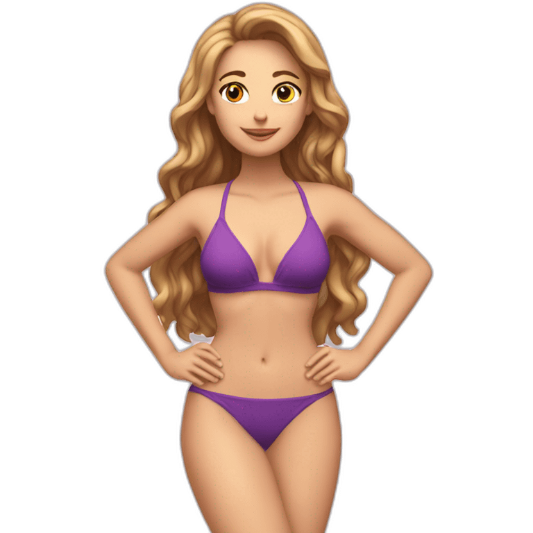 fit Caucasian woman bikini (hands-in-hair pose) (full body) emoji