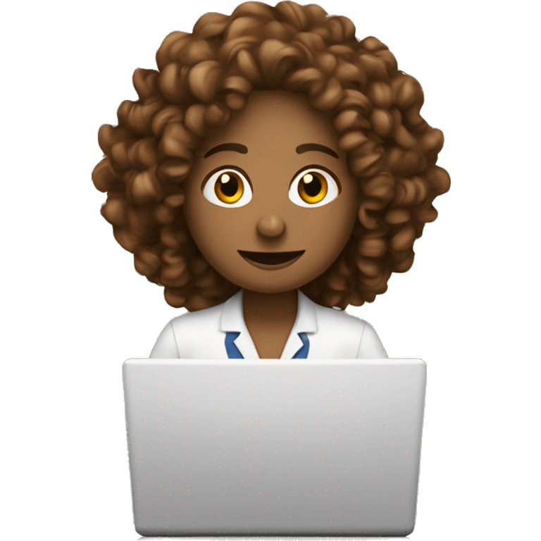 working on laptop curly brown white skn emoji