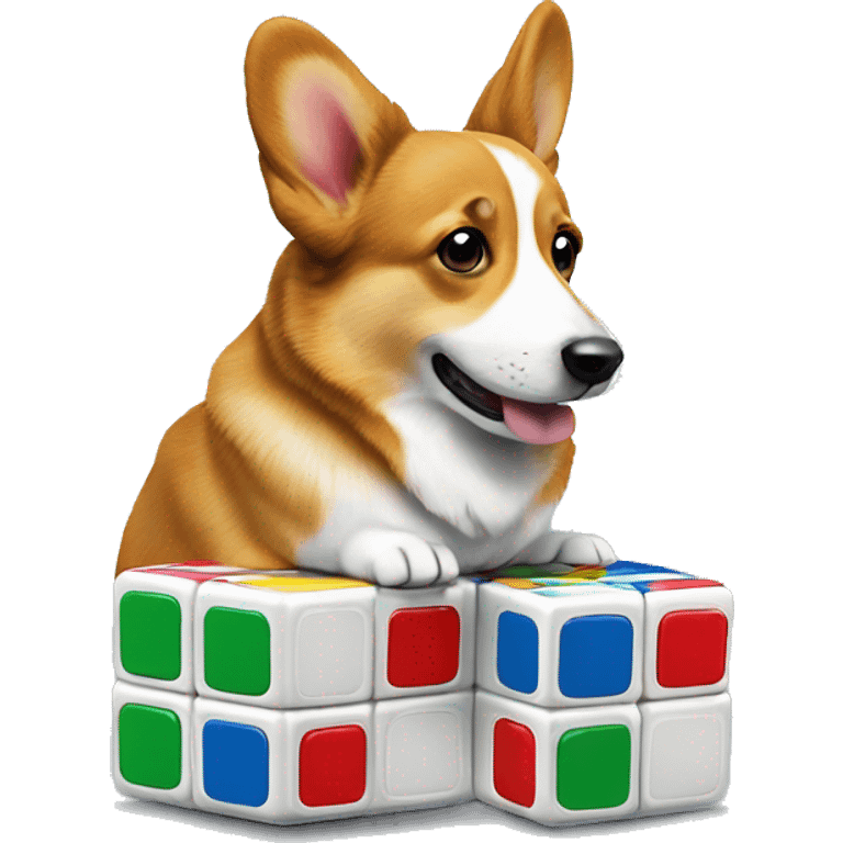 A Rubik’s cube being solved by a Welsh corgi. emoji