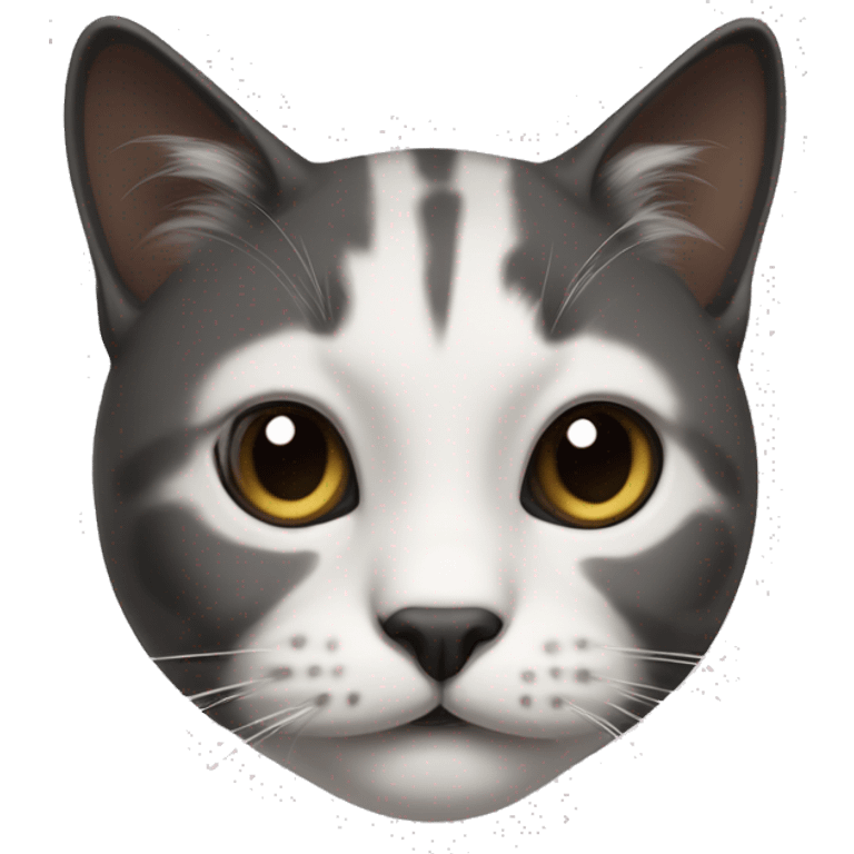 Cat with clear white face, with a black mustache-shaped spot under the nose and a little on nose. Big Dark patches on the forehead and around the ears  emoji