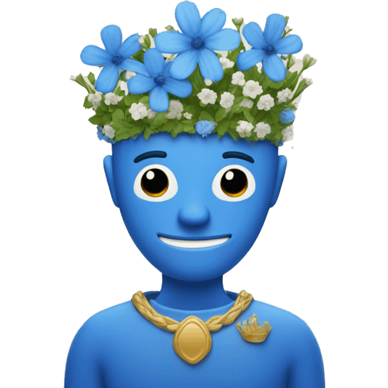 A blue man with a crown made of flowers  emoji