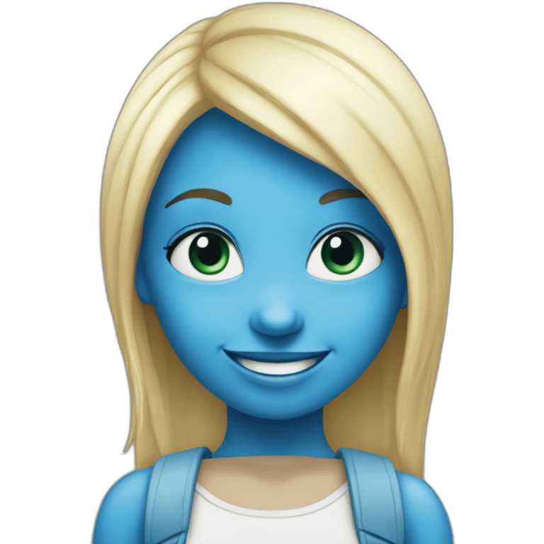 smiling girl with blue skin like smurf emoji