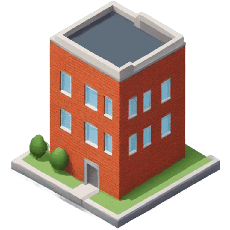 isometric red brick, one level, modern building emoji