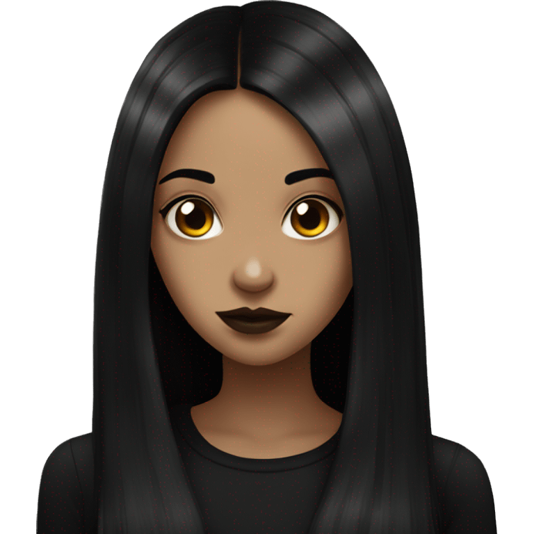 Brown goth girl with long black hair portrait  emoji