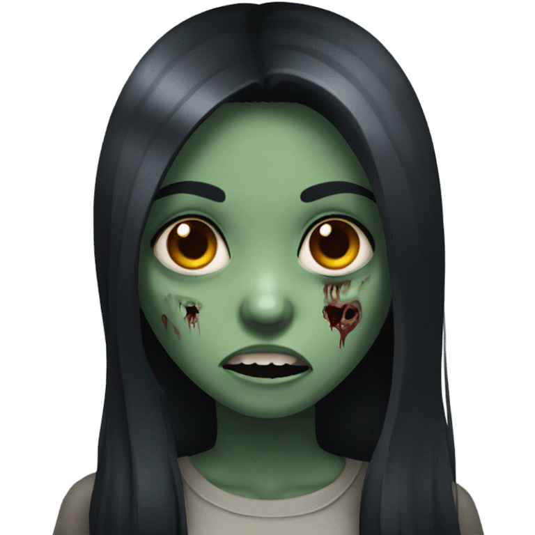 girl zombie with black long hair with teeth and serious face  emoji