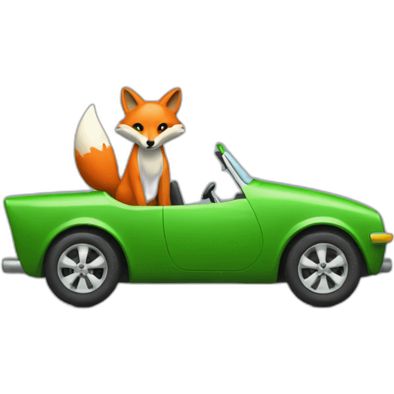 Fox driving a green car emoji