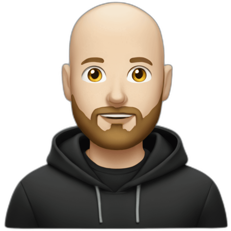 bald white man with a salt and pepper beard typing on apple computer wearing a black hoodie emoji