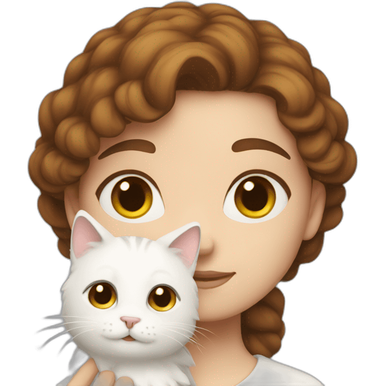 A brown-haired girl with white fluffy cat emoji