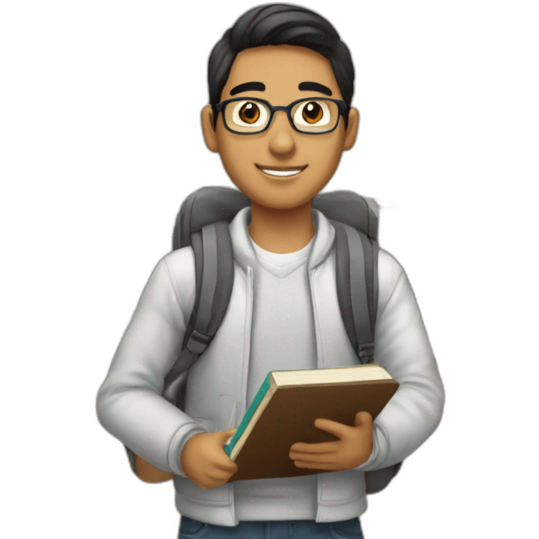 Peruvian university student with books and computer in his classroom emoji