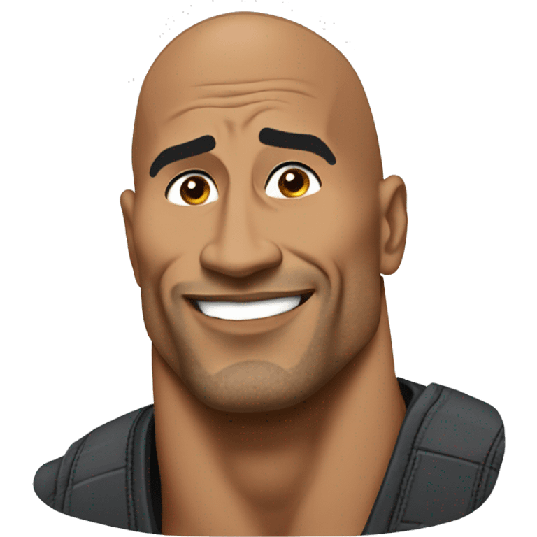 I would like a sticker featuring Dwayne Johnson with his right eyebrow raised, in a humorous meme style. emoji