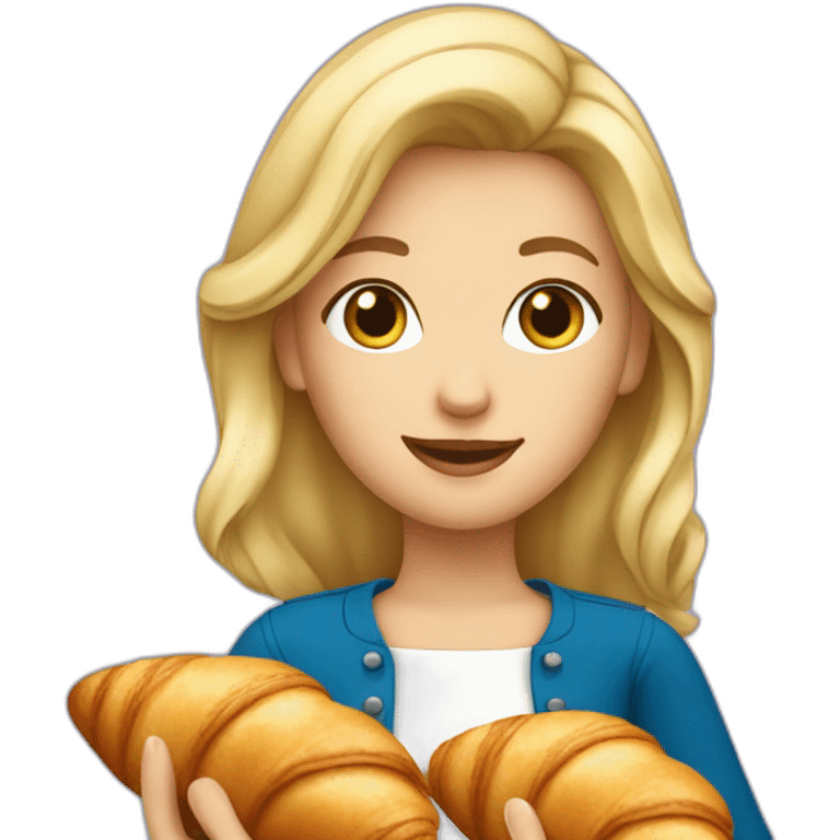 French Blond Girl Holding a Croissant emoji