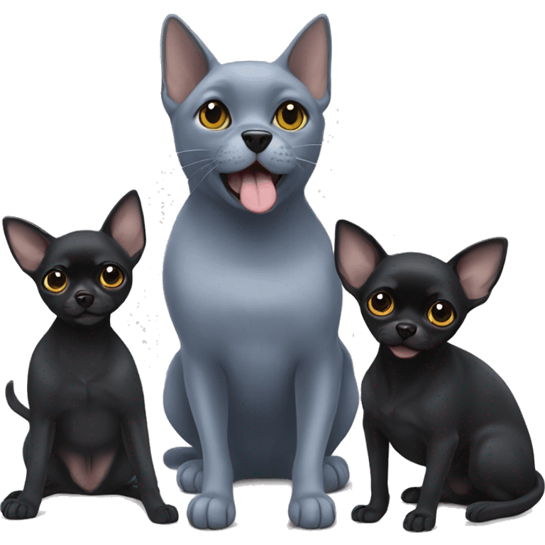 big russian blue cat and two small black chihuahuas emoji