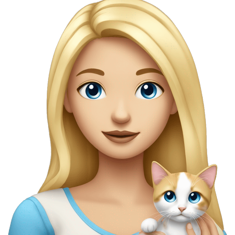 a pretty blonde girl with blue eyes holding a calico kitten emoji