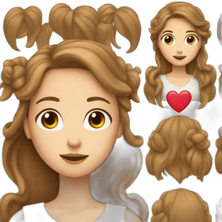 white woman with brown long hair with hearts emoji