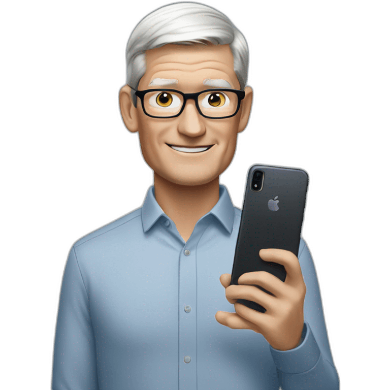 Tim Cook holding Samsung phone emoji