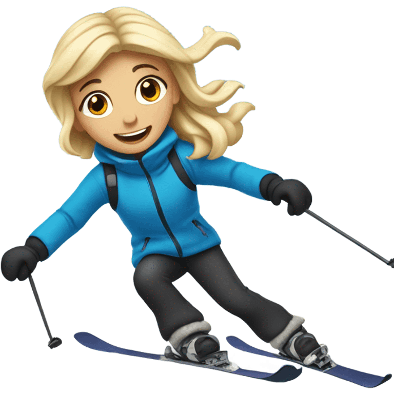 Blonde girl and blonde boy skiing emoji